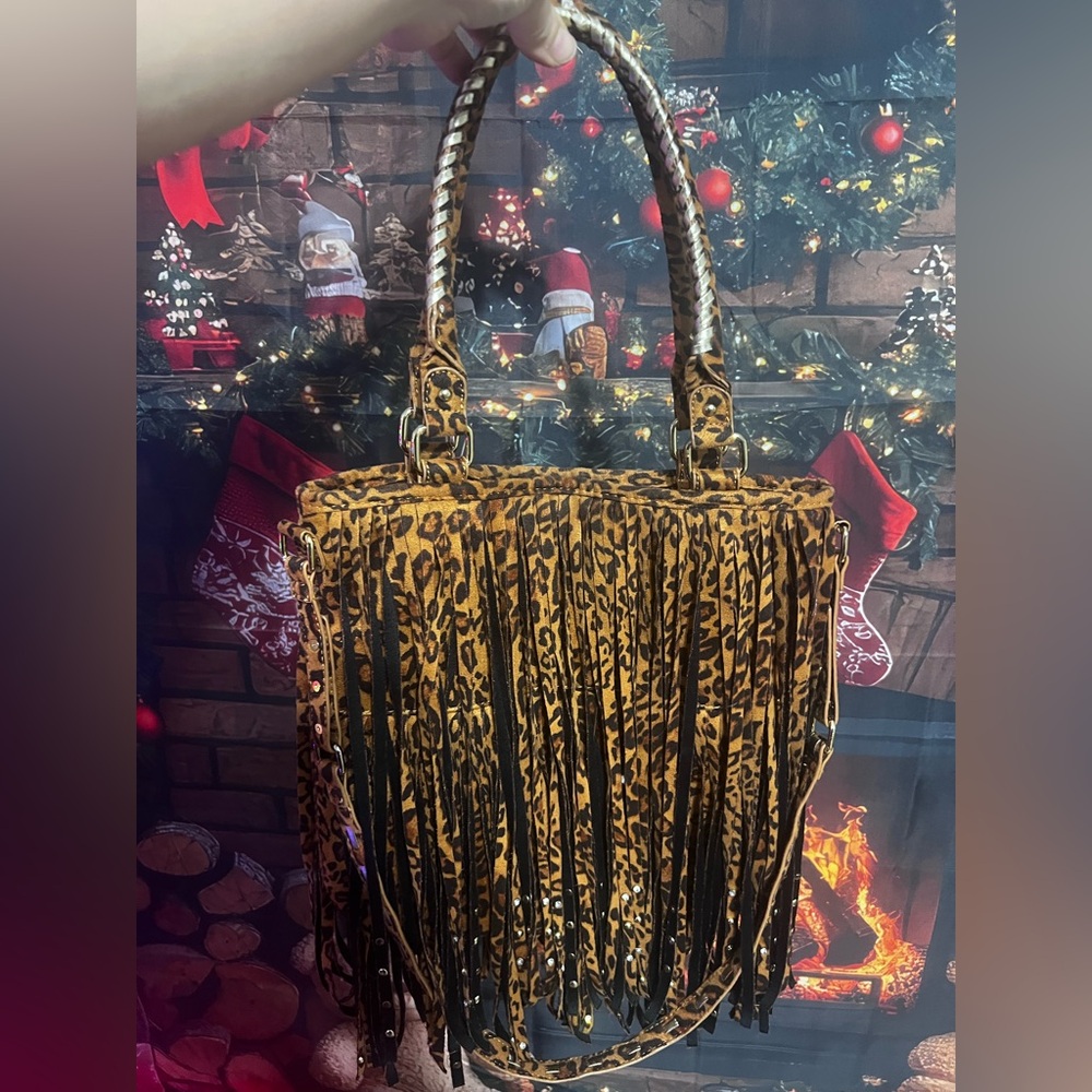 Steve Madden Leopard Print Fringe Shoulder Bag - Picture 14 of 14